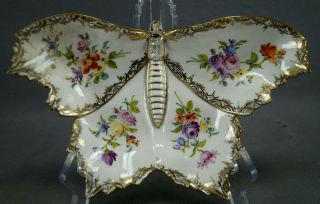 Franziska Hirsch Dresden Hand Painted Faience Butterfly Trinket Dish