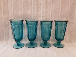 Set Of 4 Imperial Old Williamsburg Lt Blue 7 1/4 " Footed Iced Tea Glasses