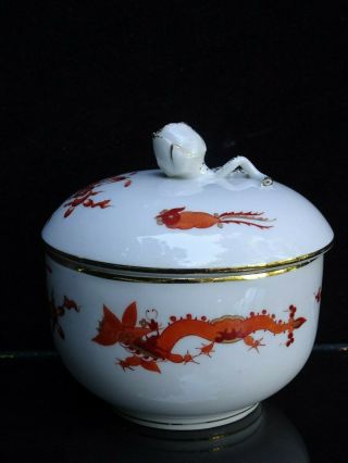 Antique Meissen " Red Court Dragon " Sugar Bowl & Lid