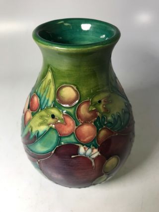 Vintage Signed Moorcroft Pottery England Green Bird & Berry Flowers 2
