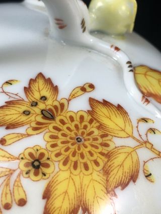 HEREND HUNGARY YELLOW INDIAN BASKET PATTERN ROSE FINIAL COVERED BUTTER DISH 4
