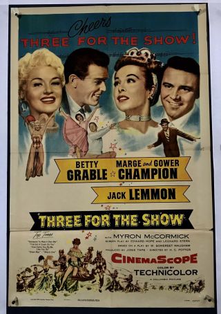 Three For Show Movie Poster (fair) One Sheet 1954 Betty Grable Jack Lemmon 3184