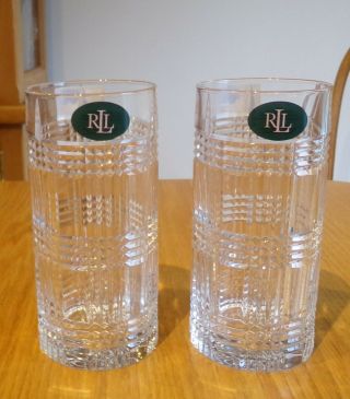Ralph Lauren Glen Plaid Highball Glasses Set Of 2 Pair With Tags