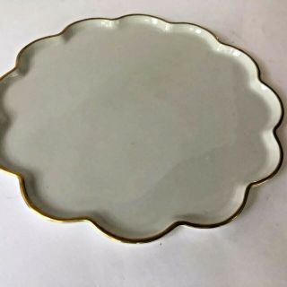 Antique Limoges France Tray Vanity Scalloped Porcelain Gold Gilt Platter Plate 8