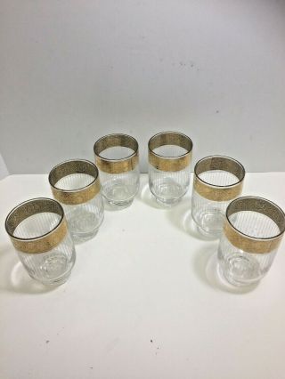 6 Culver Hollywood Regency 22k Gold Band Etched Tyrol Drinking Glasses Tumblers