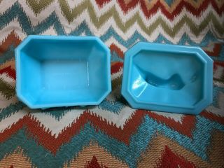 Antique Vallerysthal Blue Milk Glass Candy Dish with Dog Lid 4