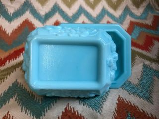 Antique Vallerysthal Blue Milk Glass Candy Dish with Dog Lid 5