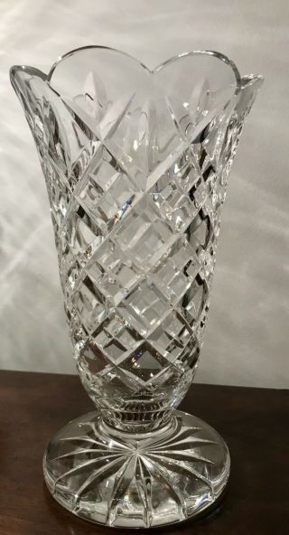 8” Waterford Irish Crystal Scalloped Rim Footed Vase - 2