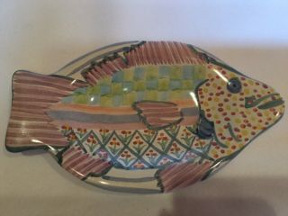 Mackenzie - Childs Pottery Fish Bowl / Soap Dish 7 - 1/2” X 4 - 1/2” Violet,  Green