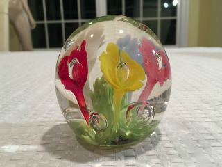 Vintage Joe St.  Clair Floral Art - Glass Suspended Bubble Display Paperweight
