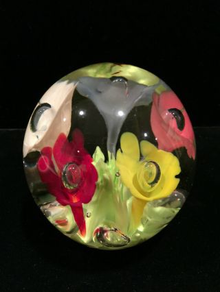 Vintage JOE ST.  CLAIR Floral Art - Glass Suspended Bubble DISPLAY PAPERWEIGHT 5