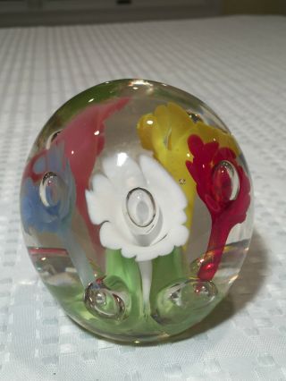 Vintage JOE ST.  CLAIR Floral Art - Glass Suspended Bubble DISPLAY PAPERWEIGHT 6