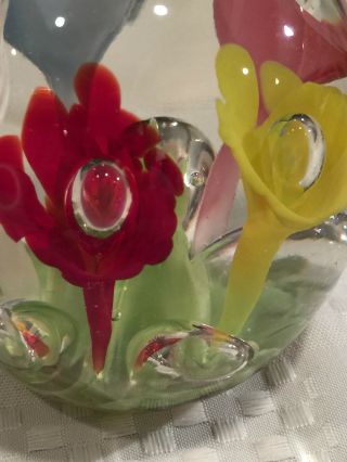 Vintage JOE ST.  CLAIR Floral Art - Glass Suspended Bubble DISPLAY PAPERWEIGHT 7