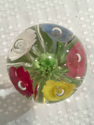 Vintage JOE ST.  CLAIR Floral Art - Glass Suspended Bubble DISPLAY PAPERWEIGHT 8