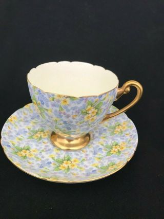 Vtg Shelley England Primrose Chintz Cup & Saucer Gold Footed Ripon