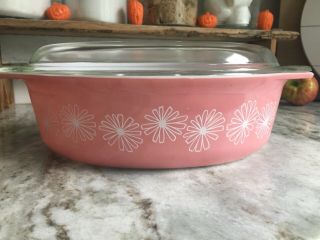 Vintage Pyrex Pink Daisy Pattern 043 Oval Casserole Dish 2.  5 Qt