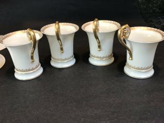 Set 4 Antique Limoges T&V Gold Empire Fleur Lis Chocolate Coffee Cup Saucers 8pc 8