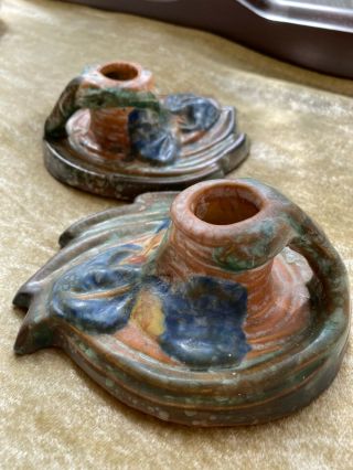 Pair (2) Vintage Weller Pottery Ardsley Iris Candle Holders