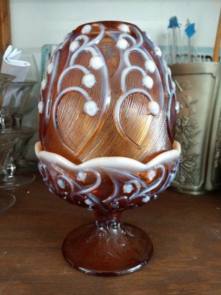 Fenton Cameo Opalescent Glass Fairy Lamp Lily Of The Valley Candle Holder
