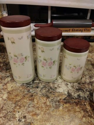 Pfaltzgraff Tea Rose Storage Jar & Lids Set Of 3 Crate