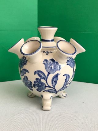 Vtg Heinen Delfts Blauw Hand Painted Blue& White Floral Vase 5.  5” - Ultra Rare