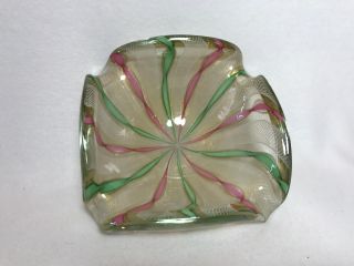 Vintage Large Murano Art Glass Bowl Latticino W/white,  Pink,  Green & Gold Tones