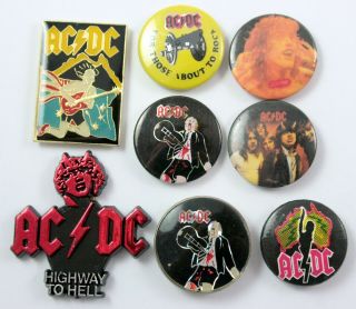 Ac/dc Badges 8 X Vintage Ac/dc Pin Badges Angus Young
