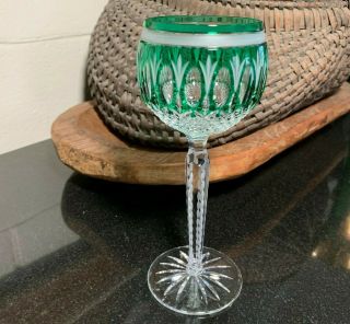 Ajka Crystal Cut To Clear Clarendon Ed.  Ii Emerald Green Wine Hock Glass Bohemia