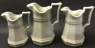 Vintage Red Cliff White Ironstone Heritage 3 Jugs Pitchers Large Medium Small