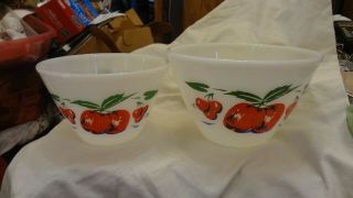 2 Vintage Fire King Apples Cherries Splash Proof Mixing Nesting Bowls
