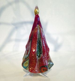Christmas Decorations - Murano Glass Millefiori Christmas Tree - Red - 5 " H