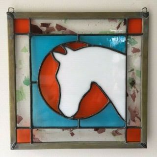 Horse Stained Glass Window Hanging Art Hand Made Orange Turquoise Real Glass