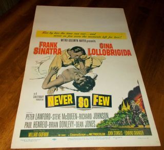 " Never So Few " 1959 Frank Sinatra Window Card Poster 14 " X 22 " Near.