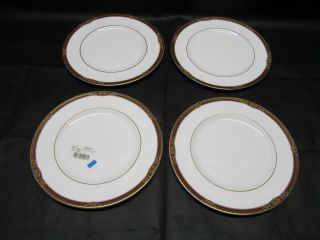 Set For 4 Vintage 1996 Royal Doulton Tennyson Burgundy Gold Dinner Plate 10 - 5/8 "