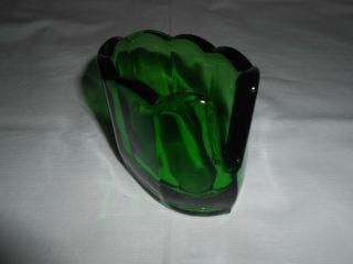 Vintage Fenton Rare Green Glass " Clamborn " Scalloped Rim Spoon Rest Holder