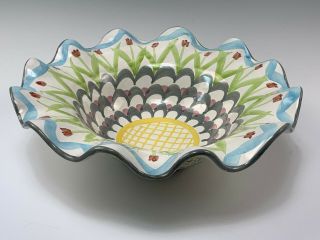 Mackenzie - Childs Hand Painted Tulip Pattern 12 " Fluted Serving Bowl