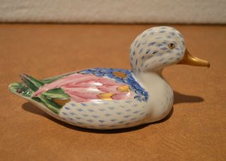 Portugal Vista Alegre Hand - Painted Porcelain Duck Figurine With Gold Beak Signed
