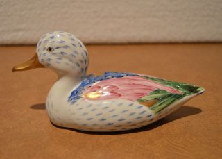 Portugal Vista Alegre Hand - Painted Porcelain Duck Figurine With Gold Beak Signed 2