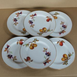 6 Royal Worcester Fine Porcelain Evesham 8 1/8” Salad Plates England - Gold Trim