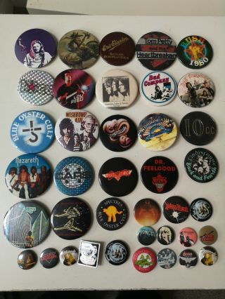 Vintage Late 1970s/80s Rock Band Badge Bundle Incl Wishbone/whitesnake/elp/10cc