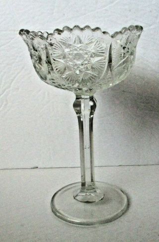 Vintage Abp Cut Glass Pedestal Rose Bowl Open Compote Studded Star Antique Eapg