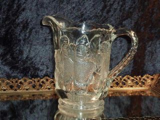 Collectable Antique Pressed Glass Crown Crystal Lemonade Pitcher C 1900 
