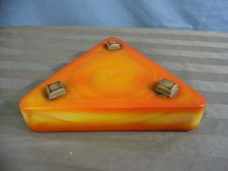 Mid Century Modern L.  E Smith Bittersweet Orange Slag Glass Triangle Ashtray 5 