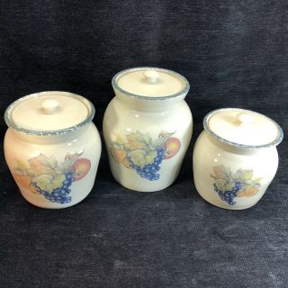 Home Garden Party Canister Set Of 3 With Lids Stoneware 6 Piece Fruit Pattern