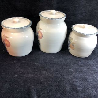 Home Garden Party Canister Set Of 3 with Lids Stoneware 6 piece Fruit Pattern 2