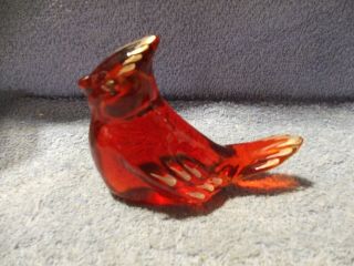 Fenton Iridized Red Glass Cardinal/jay Bird Figurine Hp Gold Accents.