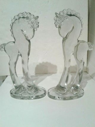 Clear Art Glass 11 - 1/2 " Tall Standing Horses Mosser Paden City Style