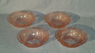 Four (4) Jeannette Depression Glass Pink Cherry Blossom Cereal Bowls