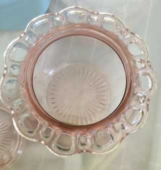 RARE Vintage Lg Lidded Pink Glass Bonbon Candy Jar Barrell Dish Scalloped Round 4