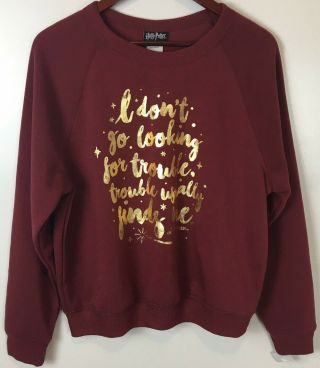 Harry Potter Sweatshirt Size Xl W/tags Gold " Trouble " Quote Crew Neck